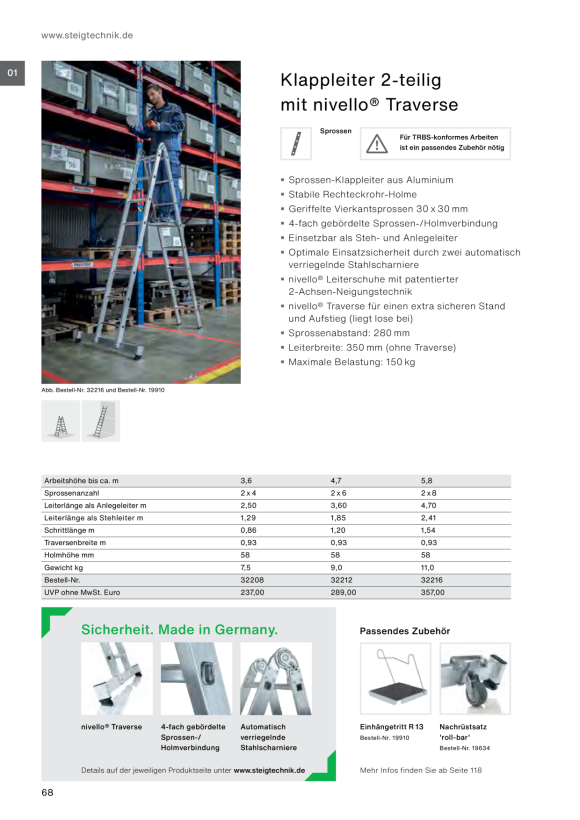 MUNK Klappleiter 2-teilig mit nivello®-Traverse 2x4 Sprossen 32208