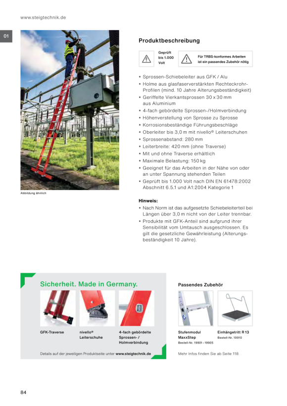 MUNK Sprossen-Schiebeleiter 2-teilig GFK/Alu mit Standard-Traverse 2x10 Sprossen 35510