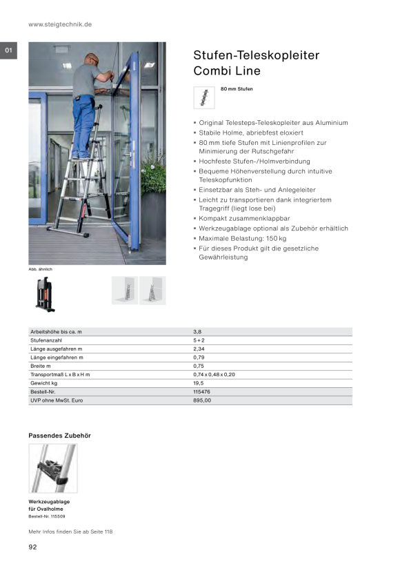 MUNK Teleskop-Kombileiter Combi Line 6+2 Stufen 115476