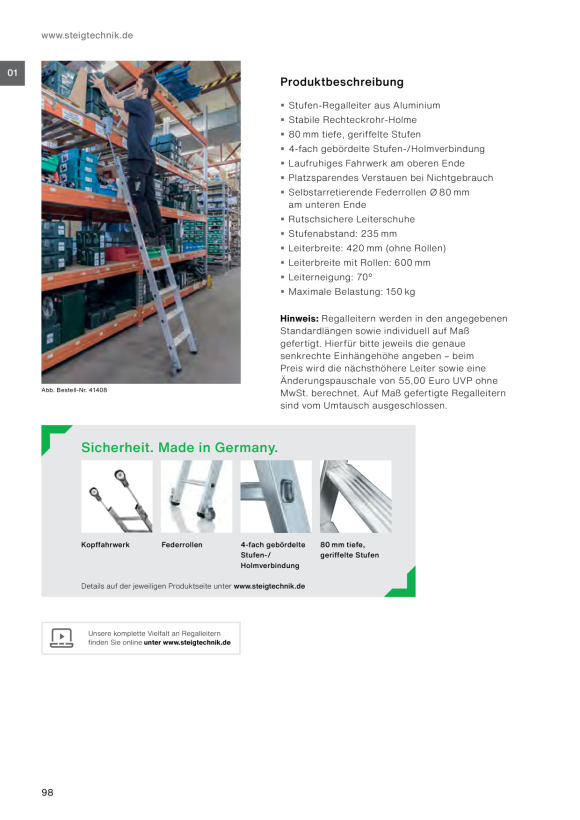 MUNK Step shelf ladder, mobile 16 steps 41416