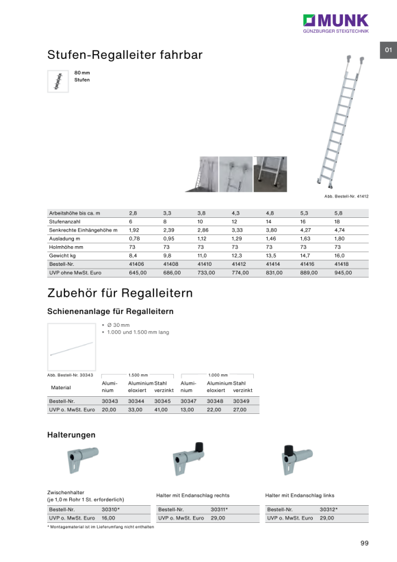 MUNK Step shelf ladder, mobile 16 steps 41416