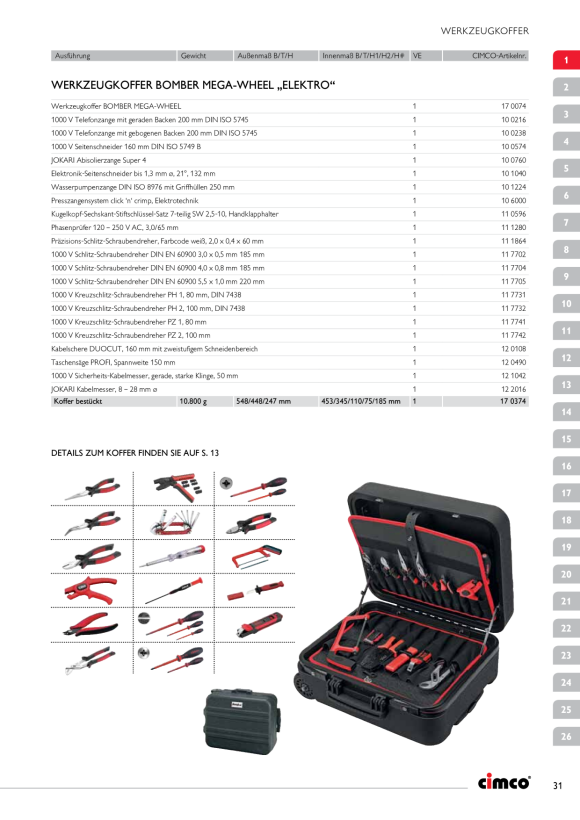 CIMCO Bestückter Werkzeugkoffer Bomber Elektro 170376