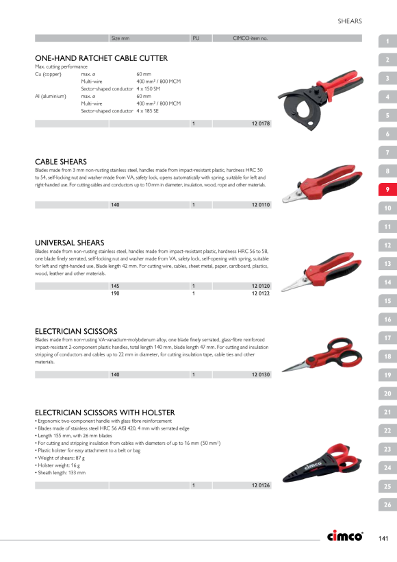 CIMCO Kabelschere mit auswechselbaren Messerköpfen bis 26 mm 120 mm² 120147