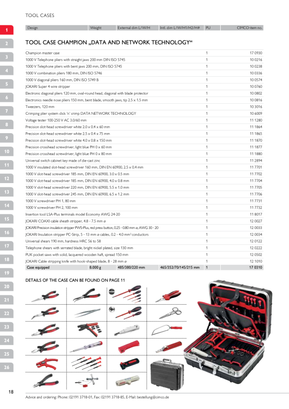 CIMCO Bestückter Werkzeugkoffer Klassik Datennetzwerktechnik 170310