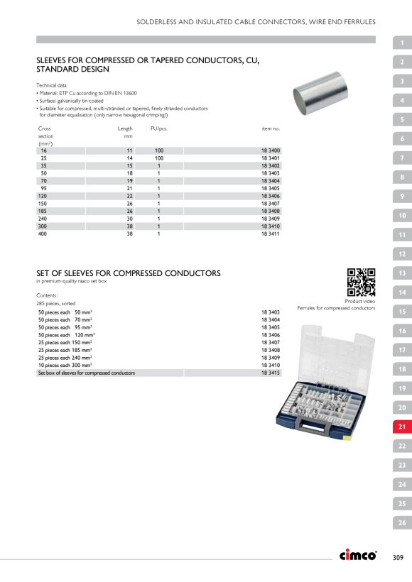 CIMCO Hülsen-Set für verdichtete Leiter 50-300 mm² 183415