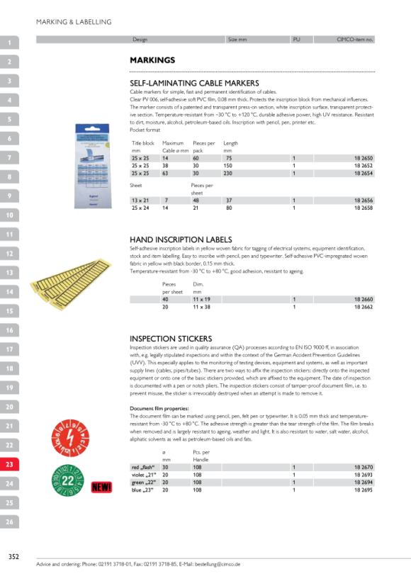 CIMCO Leiterkennzeichnung Erde 182632