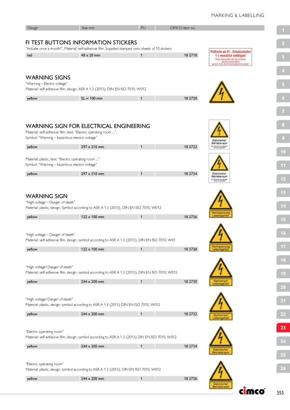 CIMCO Warnschild Starkstrom Lebensgefahr Kunststoff 182732