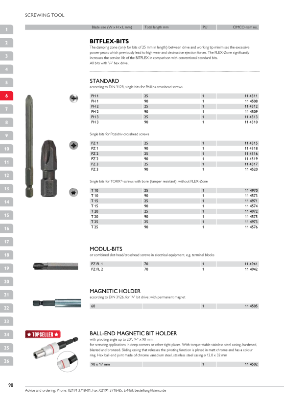 CIMCO Einzelbit Standard DIN 3128 PH1 , Gesamtlänge 25mm, 114511