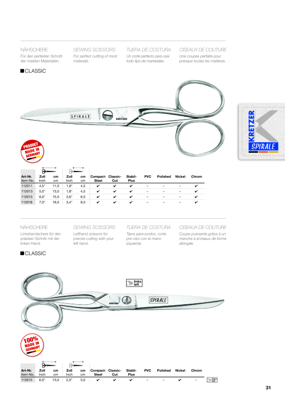 Kretzer Scheren SPIRALE Taschenschere 112411