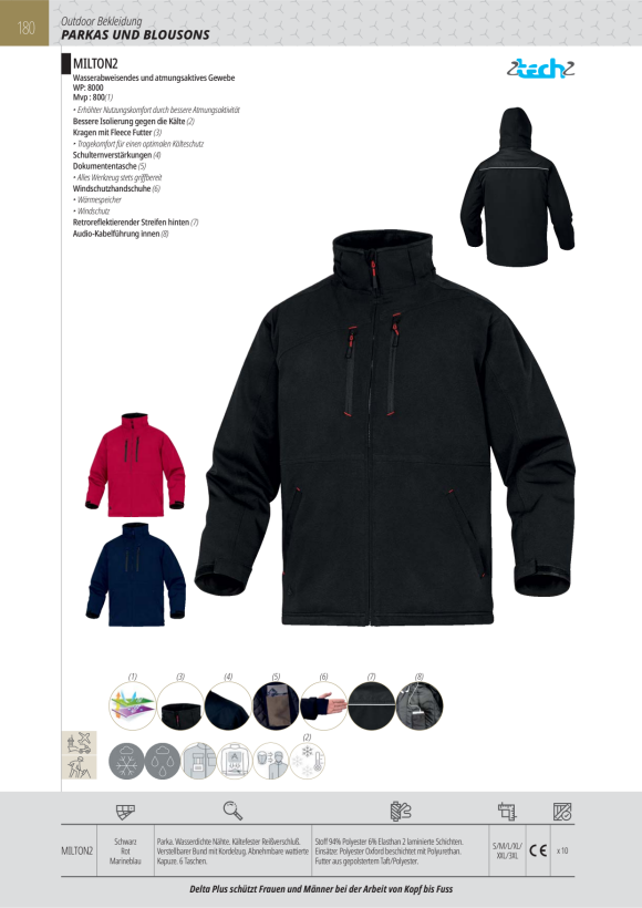DELTA PLUS PARKA EOLE2 3X1 SCHWARZ S - 3-IN-1 PARKA AUS MECHANISCH DEHNBAREM POLYESTER - WASSERDICHT UND ATMUNGSAKTIV EOLE2NOPT