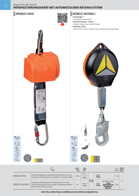 DELTA PLUS MEDBLOC AN13006C2 6M + AM016 - MEDBLOC 6 M MIT POLYESTERRIEMEN 25 MM + 1 AM016 - HORIZONTALEINSATZ