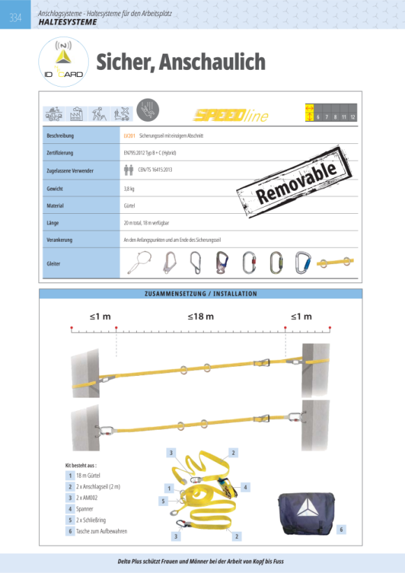 DELTA PLUS HORIZONTALES TEMPORÄRES LV301 - HORIZONTALES TEMPORÄRES SICHERUNGSSEIL - MAX 12 M