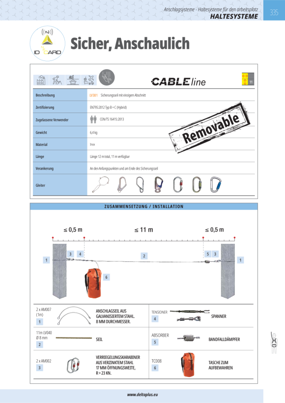 DELTA PLUS HORIZONTALES TEMPORÄRES LV301 - HORIZONTALES TEMPORÄRES SICHERUNGSSEIL - MAX 12 M