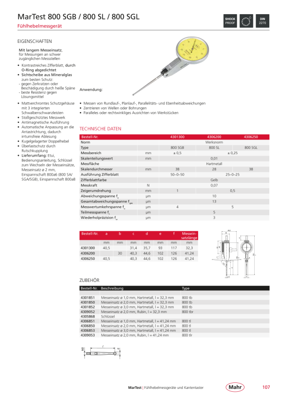 Mahr 800 tb Meßeinsatz mit 1 mm, HM-Kugel 4301851