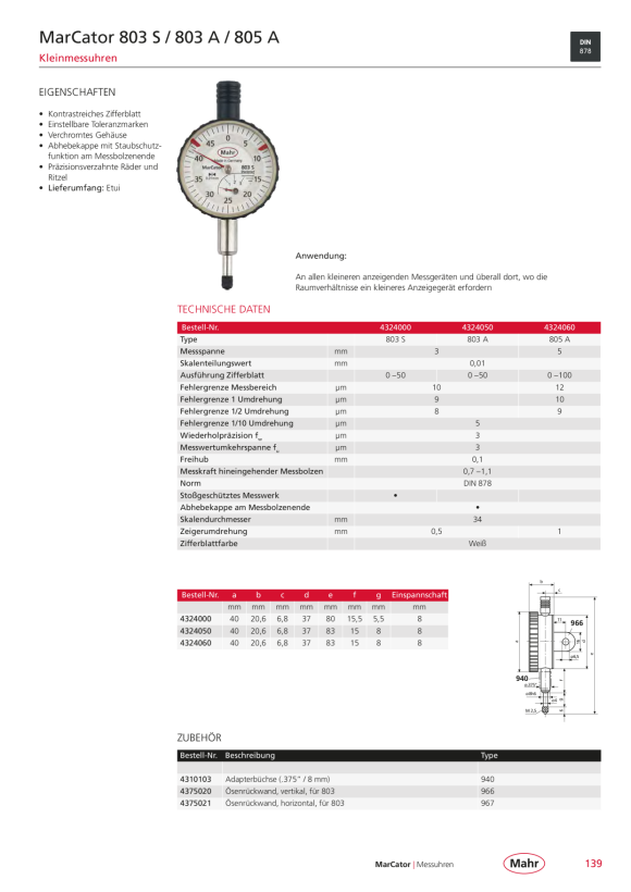 Mahr 967 attachment eyelet for dial gauges 803 A/803 B 4375021