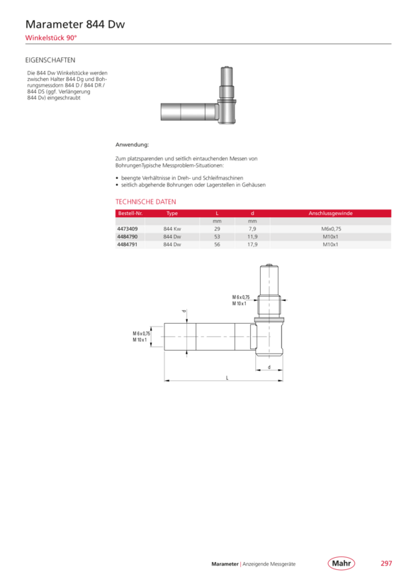 Mahr 844 Dw kolano 90°, ? 18 mm, M10 x 1 4484791