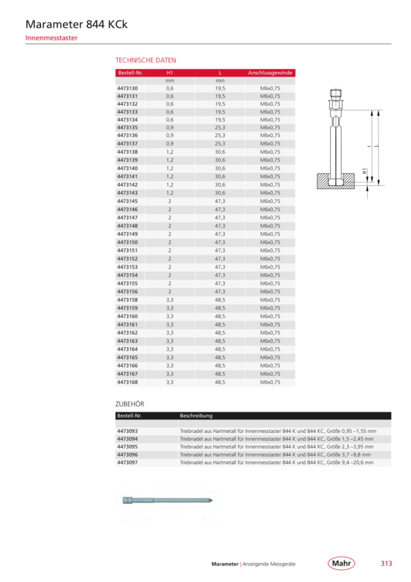 Mahr Sonda 844 KCk z pow?ok? DLC, 2,55 - 2,95 mm 4473139