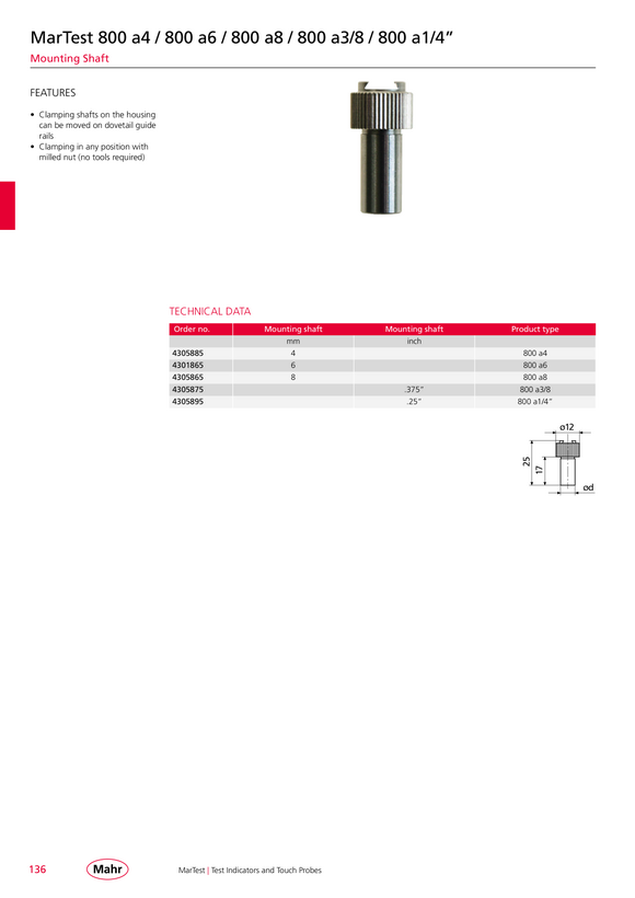 Mahr 800 a1/4 ? arbre de serrage, 0 4305895
