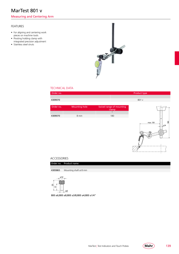 Mahr 801 v measuring and centering linkage 4309070