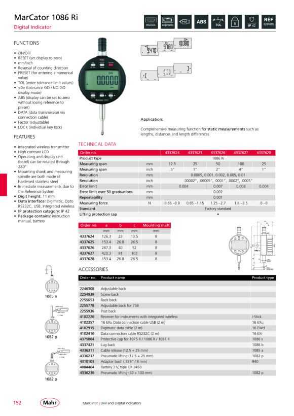 Mahr 1086 Ri Digital Indicator 100mm/4” res.0,0005mm w.c. 4337627