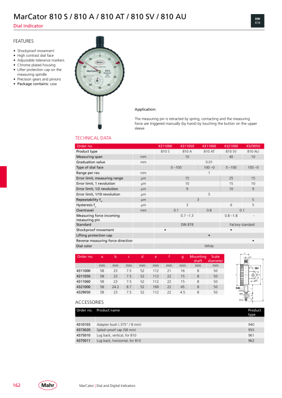 Mahr 810 AU mechanical dial gauge, 0 4329050