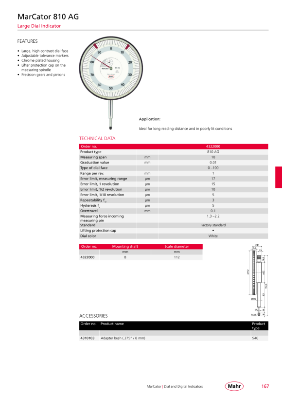 Mahr 810 AG relógio comparador mecânico, versão 2005 4322000