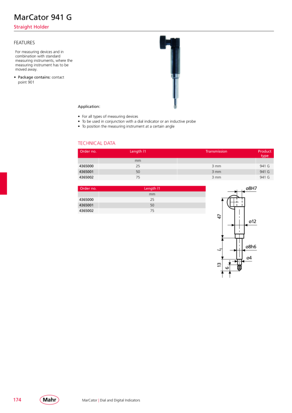 Mahr Deflexión de 941 W. Soporte, ángulo de 50 mm 60 grados 4365021