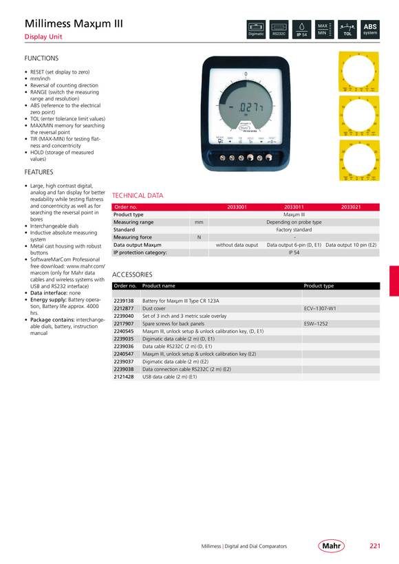 Mahr Data connection cable, RS 232 for Maxµm III 2239038