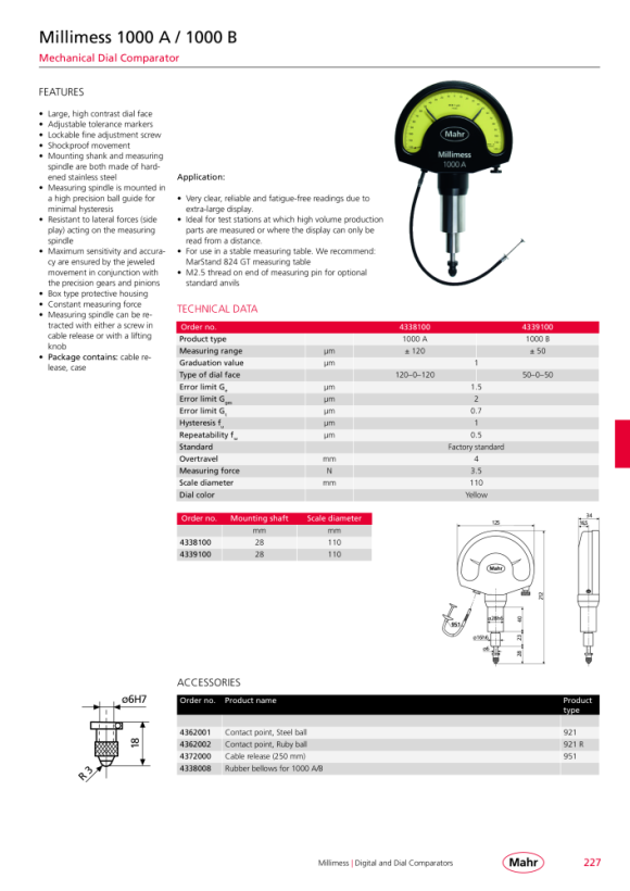 Mahr 1003 Comparator Millimess ±50µm / 1µm 3N w.c. 4334011