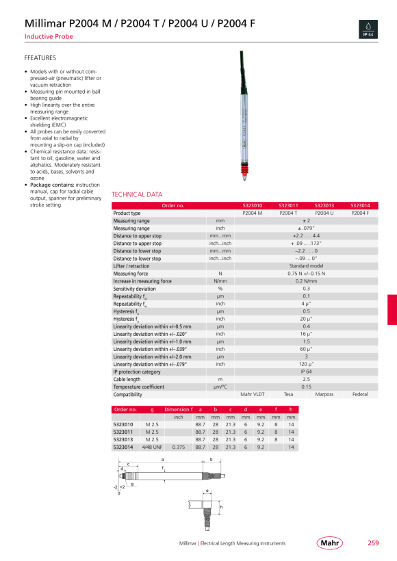Mahr Przed?u?acz C2025-M 2,5 m z sond? 5323130