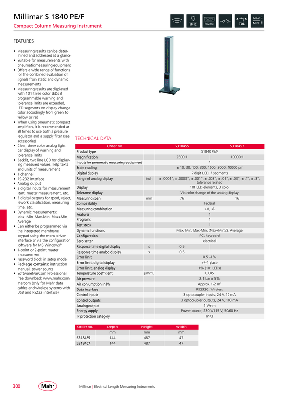 Mahr S1840-PE/10000 Fed, kolumna Millimar z PE 5318457