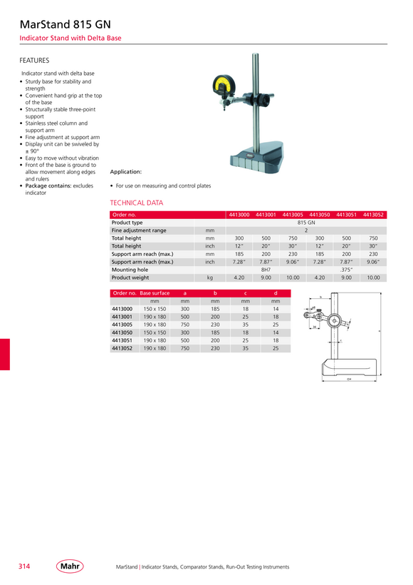 Mahr 815 GN measuring stand with, triangular base 750 mm 4413005