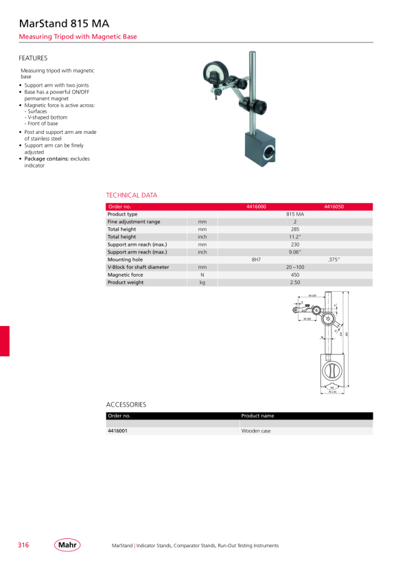 Mahr Caja de madera para 815 MA/, MB/MG 4416001
