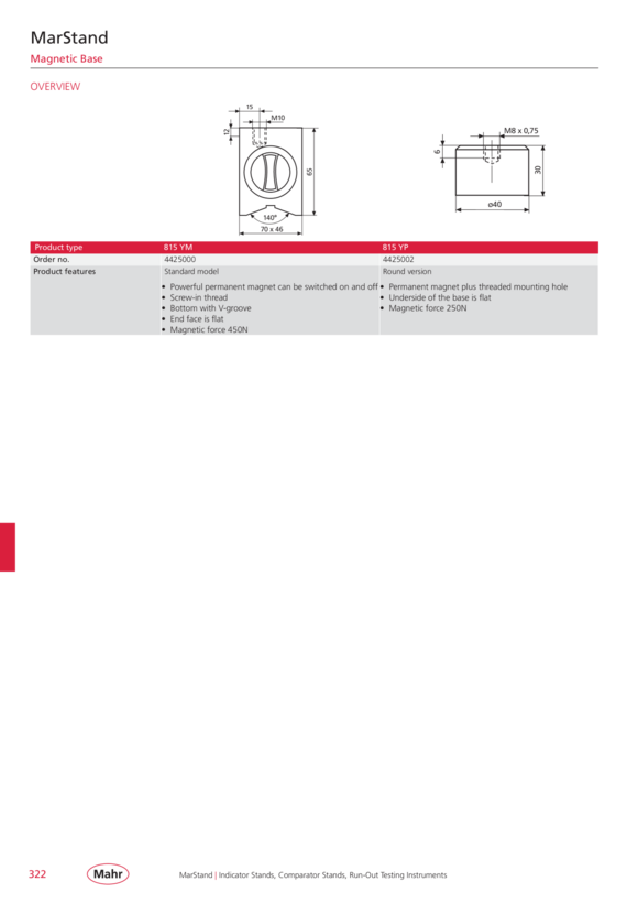 Mahr 815 YP magnetic base, 0 4425002