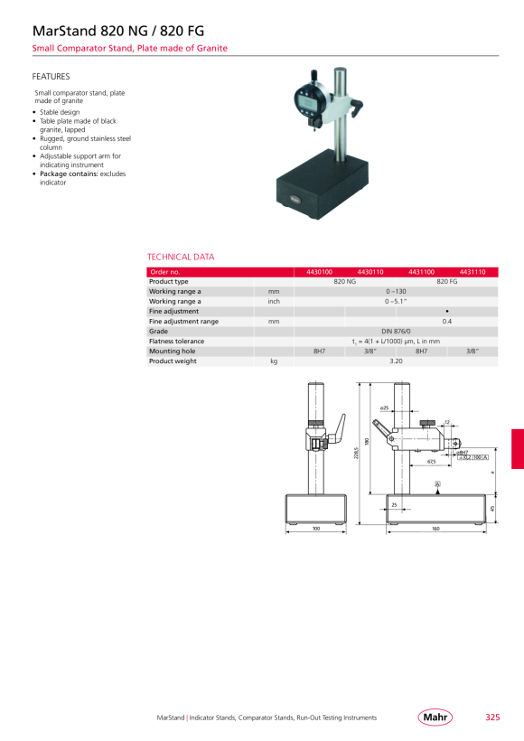Mahr 820 NC Comp. Stand 0-110 mm Ceramic plate 80x80mm3/8” w.c. 4432120