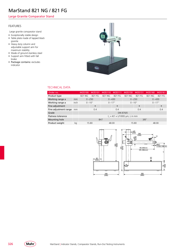 Mahr Table robuste de 824 pieds, avec 3/8 ? trou de montage 4443105