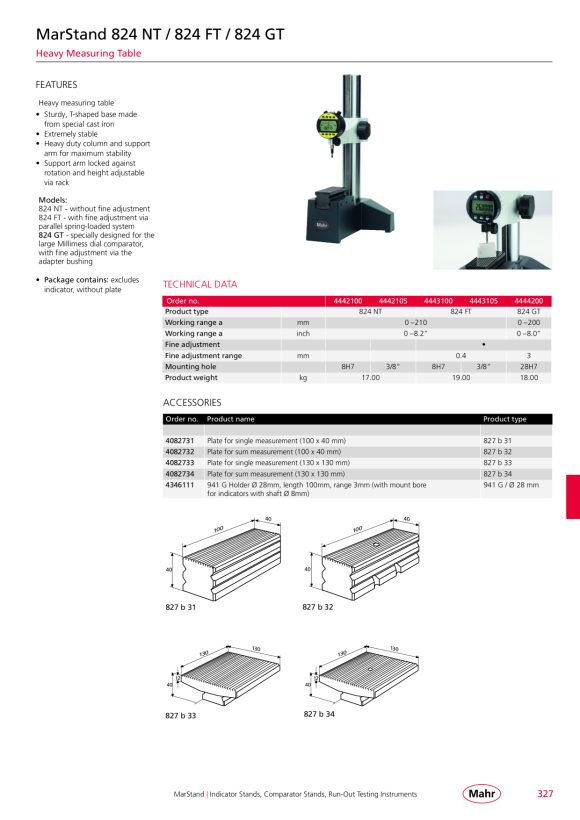 Mahr Table robuste de 824 pieds, avec 3/8 ? trou de montage 4443105