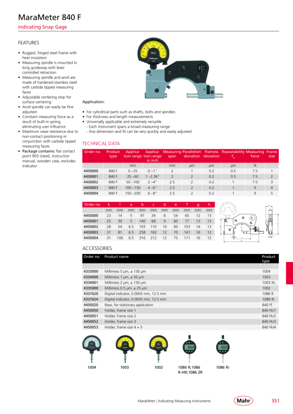 Mahr 840 F Indicating snap gage 25-60mm/1 - 2.36” in case w.c. 4450001