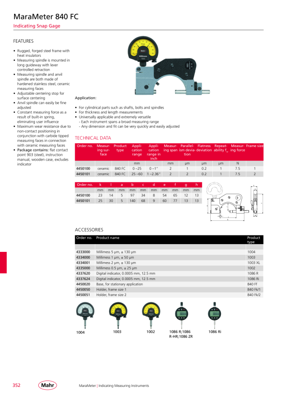 Mahr 840 FC Indicating snap gage 0-25 mm/0 - 1” in case w.c. 4450100