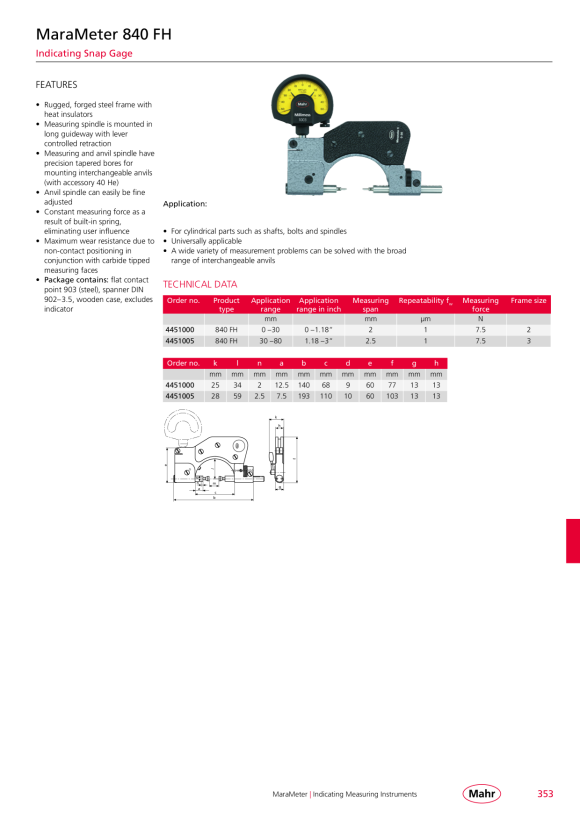 Mahr 840 FC Indicating snap gage 0-25 mm/0 - 1” in case w.c. 4450100