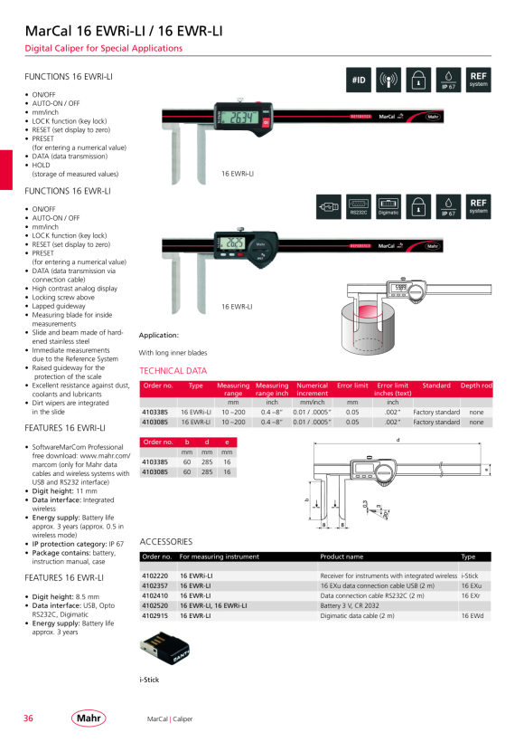 Mahr 18 EWR Dig.Caliper 1000 mm/40” Data w.c. 4112717