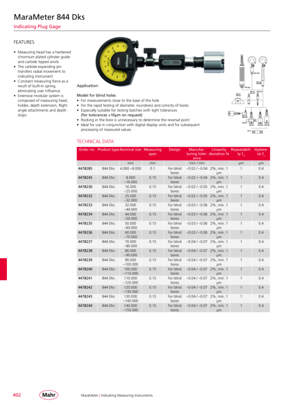 Mahr 417/K Bloque patrón Gen. K 1,45 mm de acero con DK 4803473DKS