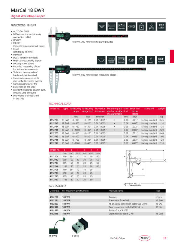 Mahr 18 EWR Dig.Caliper 1000 mm/40” Data w.c. 4112717