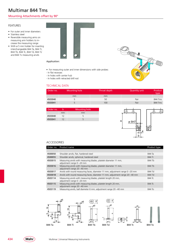 Mahr 844 Tms 100mm spigots, 90 degree offset 4503041