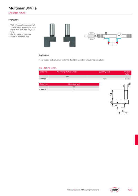 Mahr 844 Tms 100mm spigots, 90 degree offset 4503041