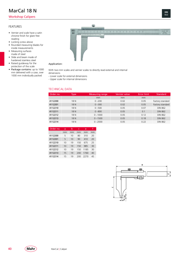 Mahr Pie de rey de 18 DN, 2000 mm vernier 0,05 mm 4113206