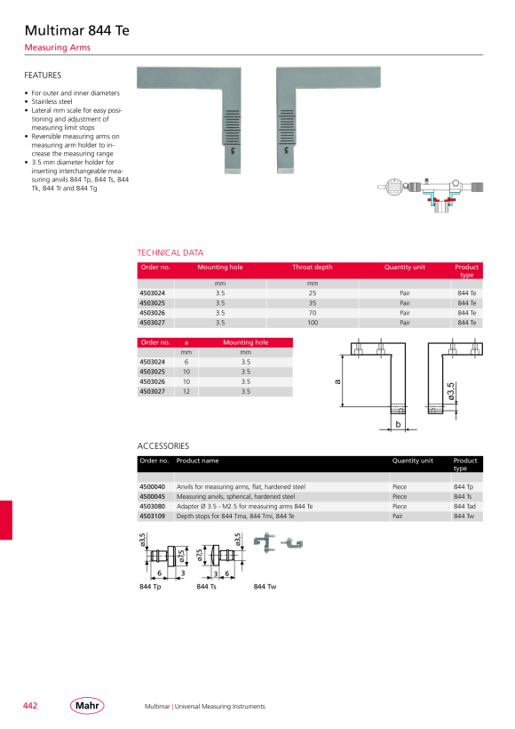 Mahr Incisal, P=7,0 mm 844Tr-f Tr mK 4501357
