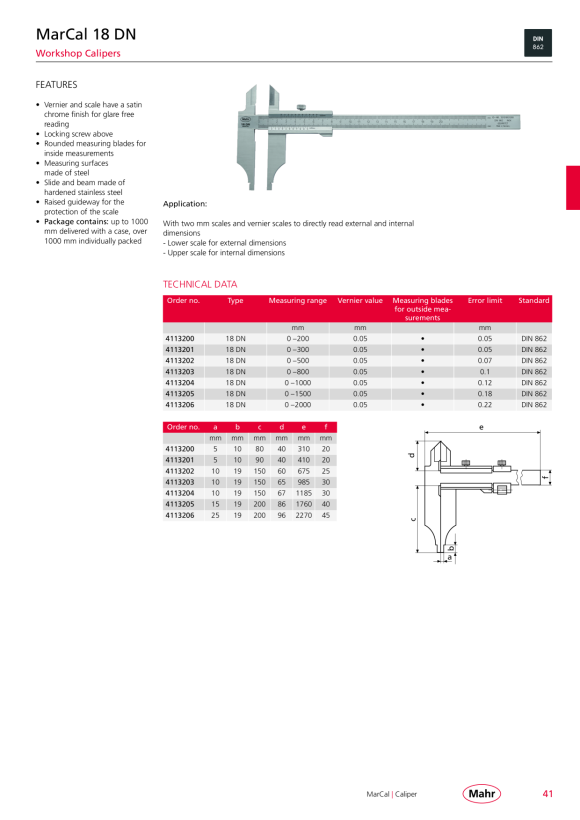 Mahr Pie de rey de 18 DN, 2000 mm vernier 0,05 mm 4113206