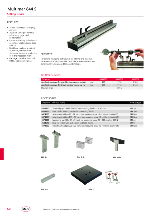 Mahr 844 S setting device, 0-2180 mm for Multimar 4503502