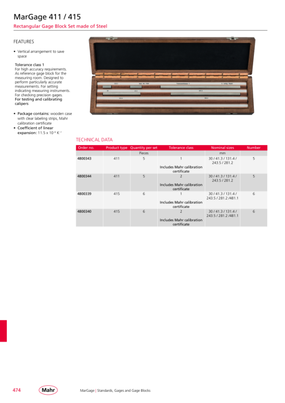 Mahr 404 C/2 Gage Block Set 46 pcs., Ceramic w.DC 4800004